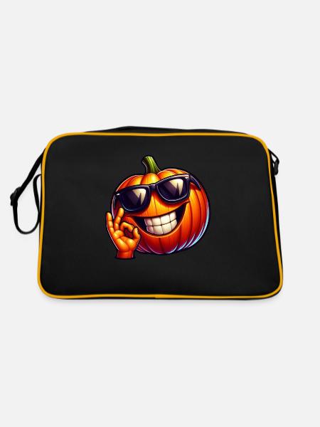 Cool Halloween pumpkin with sunglasses - Retro Bag - black/gold - Back