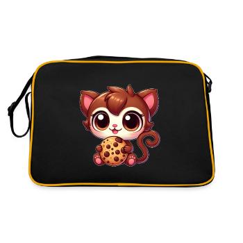 Cute Bengal Cat Cartoon Nibbling Cookie - Retro Bag - black/gold - Back