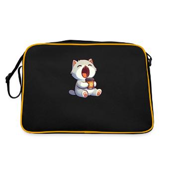 Süße Katze Cartoon Kaffee Kaffeeliebhaber Morgenmu - Retro Tasche - Schwarz/Gold - Hinten