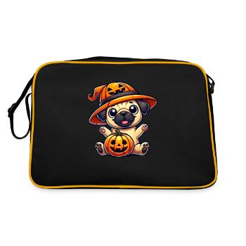 Halloween chien carlin citrouille chapeau fantaisiste - Sac Retro - noir/or - Dos