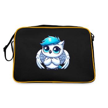 Süße Schneeeule mit blauen Augen und Flügeln - Retro Tasche - Schwarz/Gold - Hinten
