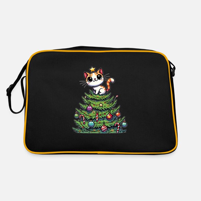 Lustige Katze Weihnachtsbaum Skurril Retro Tasche