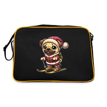 Pug on skis winter fun Christmas - Retro Bag - black/gold - Back