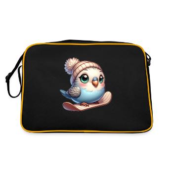 Cute Budgie Snowboarder Cartoon Winter Fun - Retro Bag - black/gold - Back