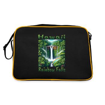 Hawaii Regenbogen Wasserfall üppiger Wald - Retro Tasche - Schwarz/Gold - Hinten