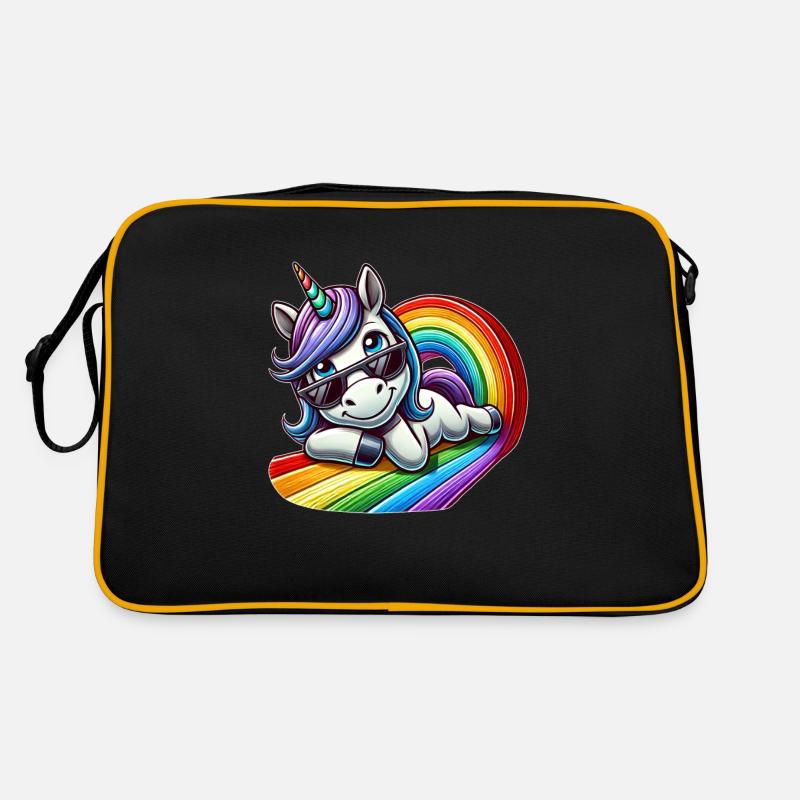 Cool unicorn rainbow riding waves relaxing Retro Bag