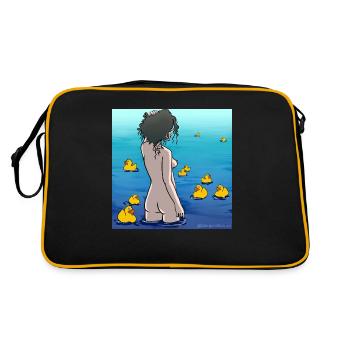 Nackte Frau im Wasser mit Gummienten - Retro Tasche - Schwarz/Gold - Hinten