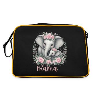 Mama Heart Floral Wreath Elephant Baby Shower - Retro Tasche - Schwarz/Gold - Hinten