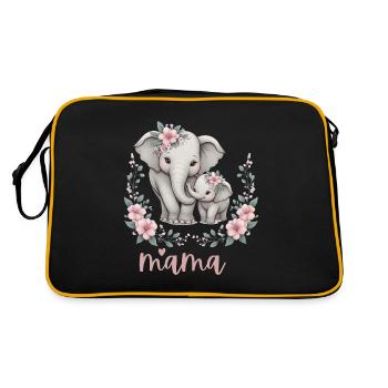 Mama Heart Floral Wreath Elephant Baby Shower - Retro Tasche - Schwarz/Gold - Hinten