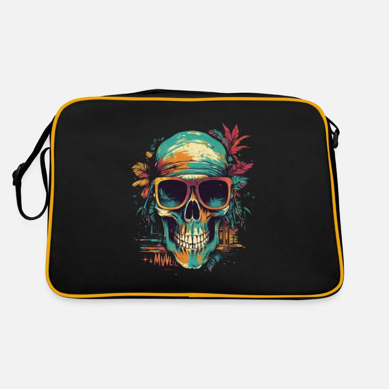 Crâne tropical avec lunettes de soleil avec fleurs Sac Retro