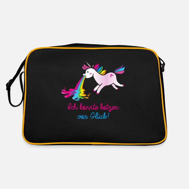 kotzen vor glück , einhorn, kotzendes einhorn, ein - Retro Tasche - Schwarz/Gold