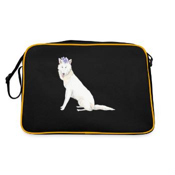 Weißer Schwisshirsch mit Blume - Retro Tasche - Schwarz/Gold - Hinten