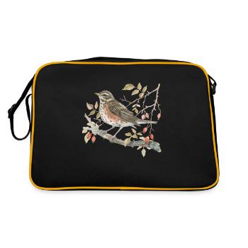 Red thrush on rosehip Loving watercolor - Retro Bag - black/gold - Back