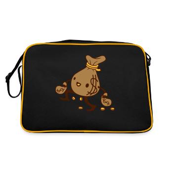 Glücklicher gehender Geldsack Comic - Retro Tasche - Schwarz/Gold - Hinten