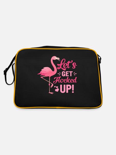 Lass uns in Scharen strömen, Flamingo - Retro Tasche - Schwarz/Gold - Hinten