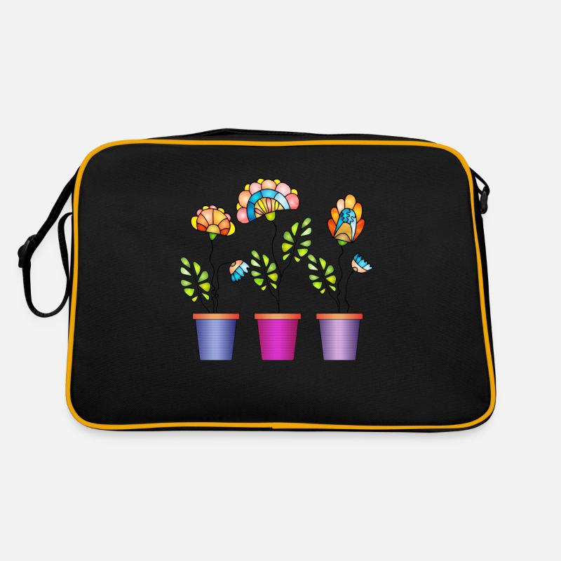 Blumen - Retro Tasche - Schwarz/Gold