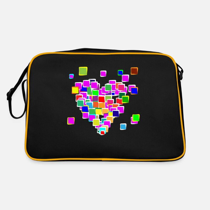 Pixel Herz - Retro Tasche - Schwarz/Gold