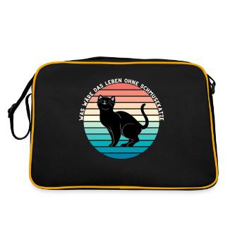 Schmusekatze im Retro-Sonnenuntergang - Retro Tasche - Schwarz/Gold - Hinten