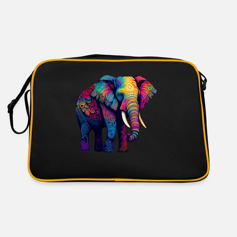 Bunter Elefant - Retro Tasche - Schwarz/Gold