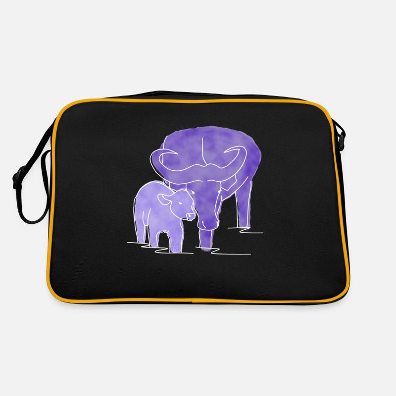 "Büffel", Boho Line Art Design, Serie „Big 5" Retro Tasche