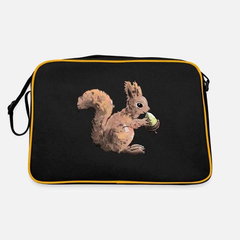Buntes Eichhörnchen mit einer Nuss Retro Tasche