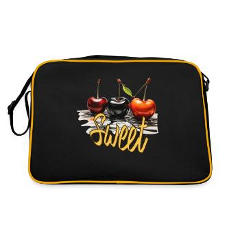 kirsche, Süßkirschen, sweet cherry - Retro Tasche - Schwarz/Gold - Hinten