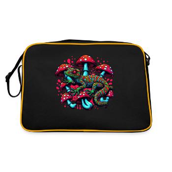 Psychedelischer Gecko mit Pilzen - Retro Tasche - Schwarz/Gold - Hinten