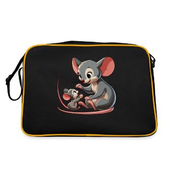 Mausmutter spielt mit Kind - Retro Tasche - Schwarz/Gold - Hinten