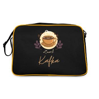 Bücherwurm Zuerst Kafka Kaffeetasse Lyrik - Retro Tasche - Schwarz/Gold - Hinten