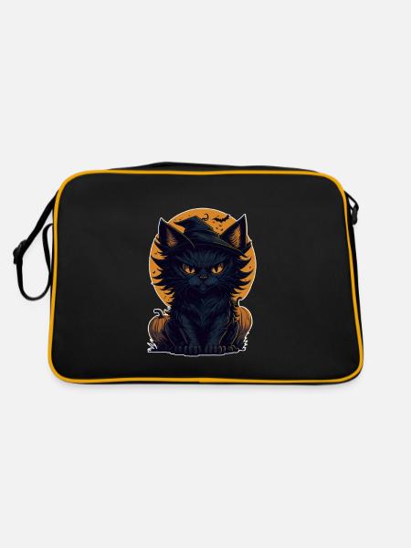 Katze Schwarze Katze Halloween - Retro Tasche - Schwarz/Gold - Hinten