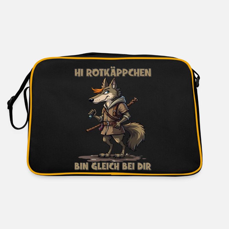 Rotkäppchen - Ich bin gleich bei Dir - deutsch - Retro Tasche - Schwarz/Gold