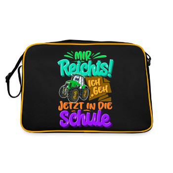 Traktor Kinder Einschulung - Retro Tasche - Schwarz/Gold - Hinten