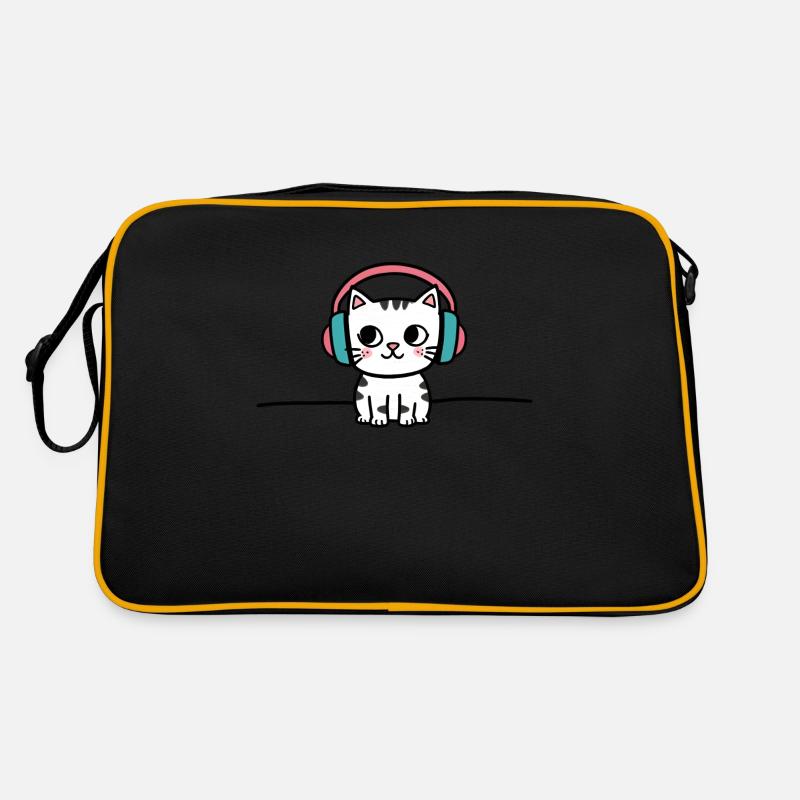 Chat mignon avec des écouteurs Doodle Sac Retro
