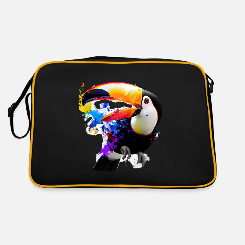Illustration Toucan colorée - Sac Retro - noir/or