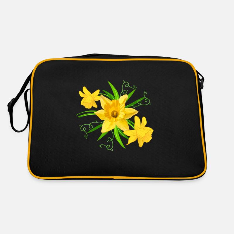 Gelbe Narzissen Blumen Frühling Ostern Blumen - Retro Tasche - Schwarz/Gold