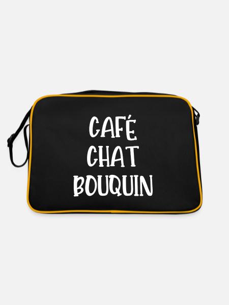 café chat bouquin - Sac Retro - noir/or - Dos