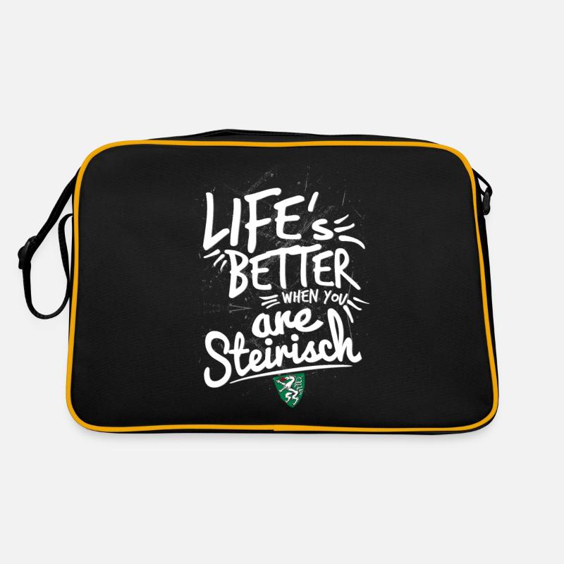 Life is Better Steirisch – Lebe das Lebensgefühl - Retro Tasche - Schwarz/Gold