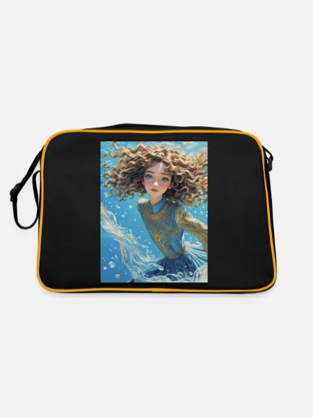 Mädchen im Meer - Retro Tasche - Schwarz/Gold - Hinten