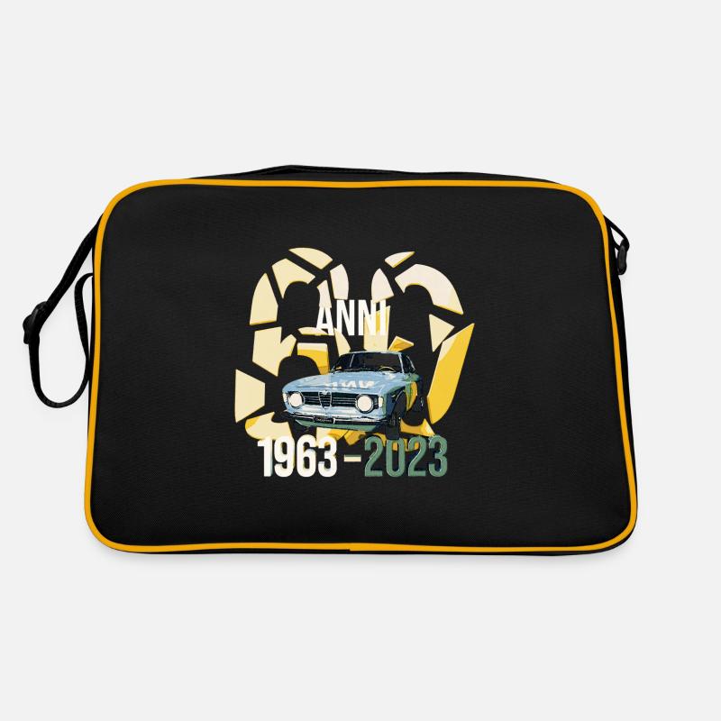 AR Bertone 60 Anni Illustration in Azzuro - Retro Tasche - Schwarz/Gold
