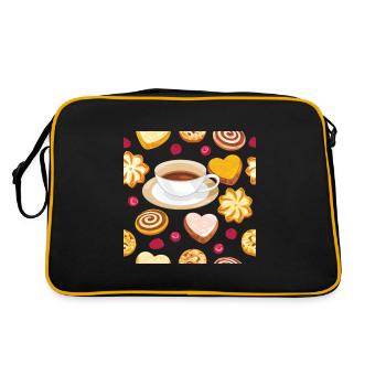 Seamless pattern with cookies berries and coffee - Retro Bag - black/gold - Back