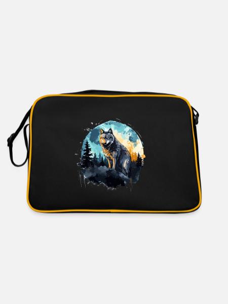 Watercolor Wolf - Retro Bag - black/gold - Back