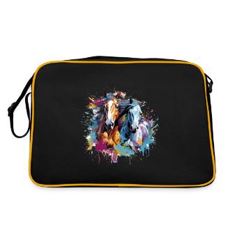 Pferde, Pferde - Retro Tasche - Schwarz/Gold - Hinten