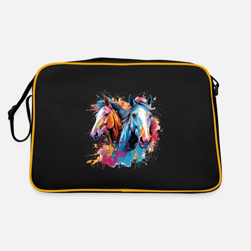 Pferde, Pferde - Retro Tasche - Schwarz/Gold