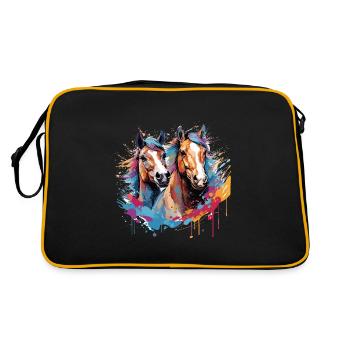Pferde, Pferde - Retro Tasche - Schwarz/Gold - Hinten