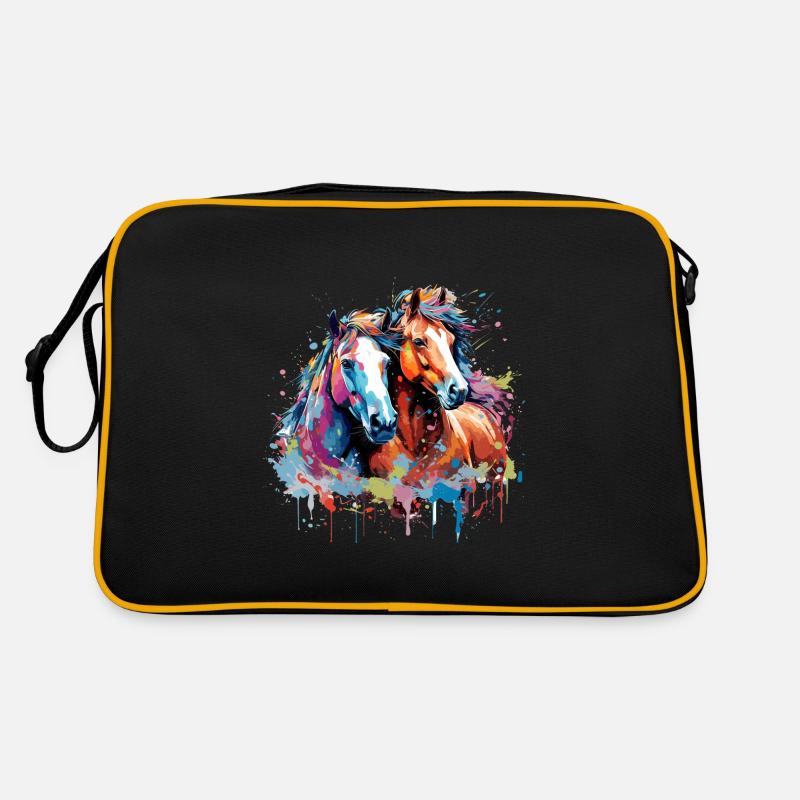 Chevaux aquarelle - Sac Retro - noir/or