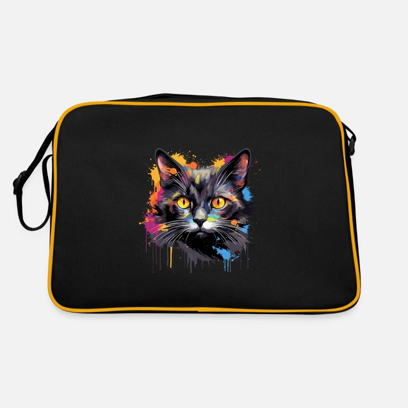 schwarze Katze Retro Tasche