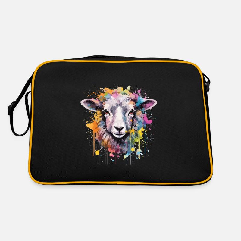 Mouton aquarelle avec splash - Sac Retro - noir/or