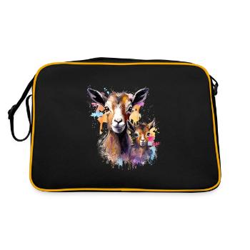 Chèvre, biquette, maman chèvre et son chevreau - Sac Retro - noir/or - Dos
