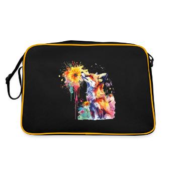 Fox with Watercolor Flower, Fox - Retro Bag - black/gold - Back