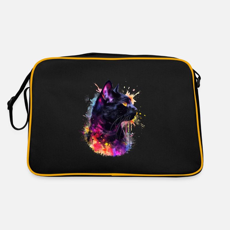 Cat Noir, Schwarze Katze - Retro Tasche - Schwarz/Gold